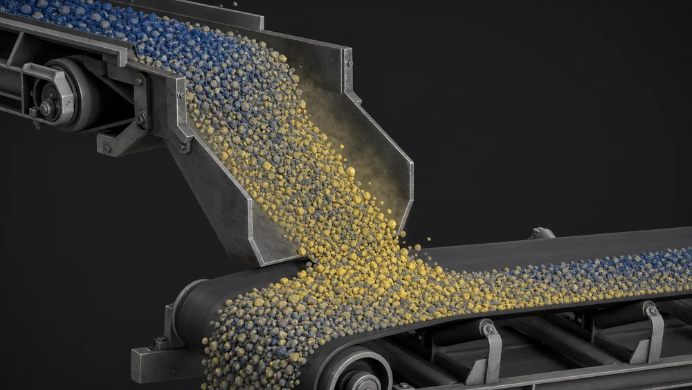 Simulación DEM del flujo de material dentro de un chute de traspaso